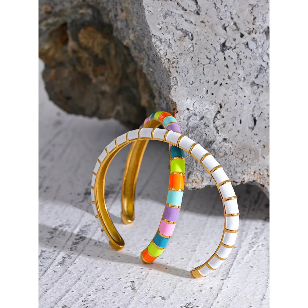 Colorful Enamel Open Cuff Bracelet