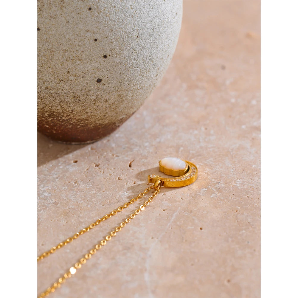 Natural Shell Moon Drop Necklace