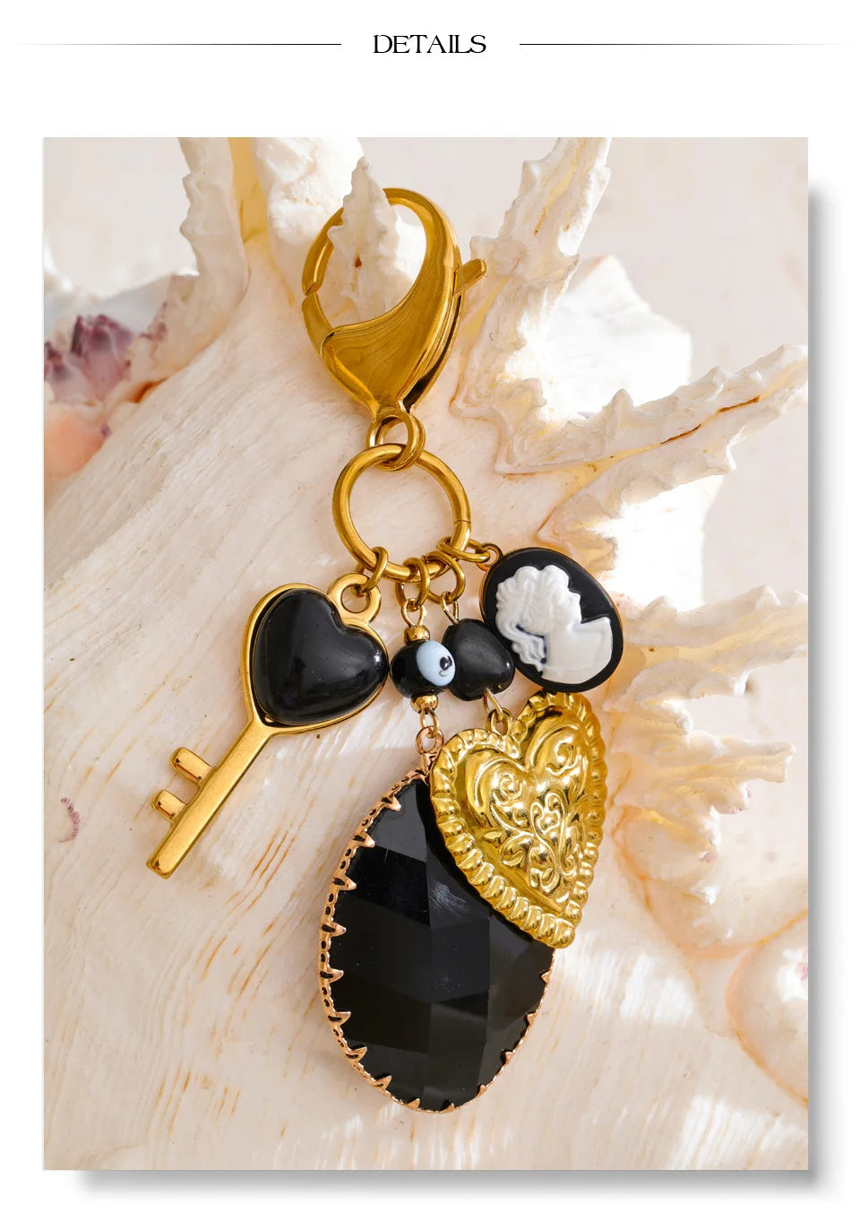 Black Resin Key Heart Chain Pendant Keychain