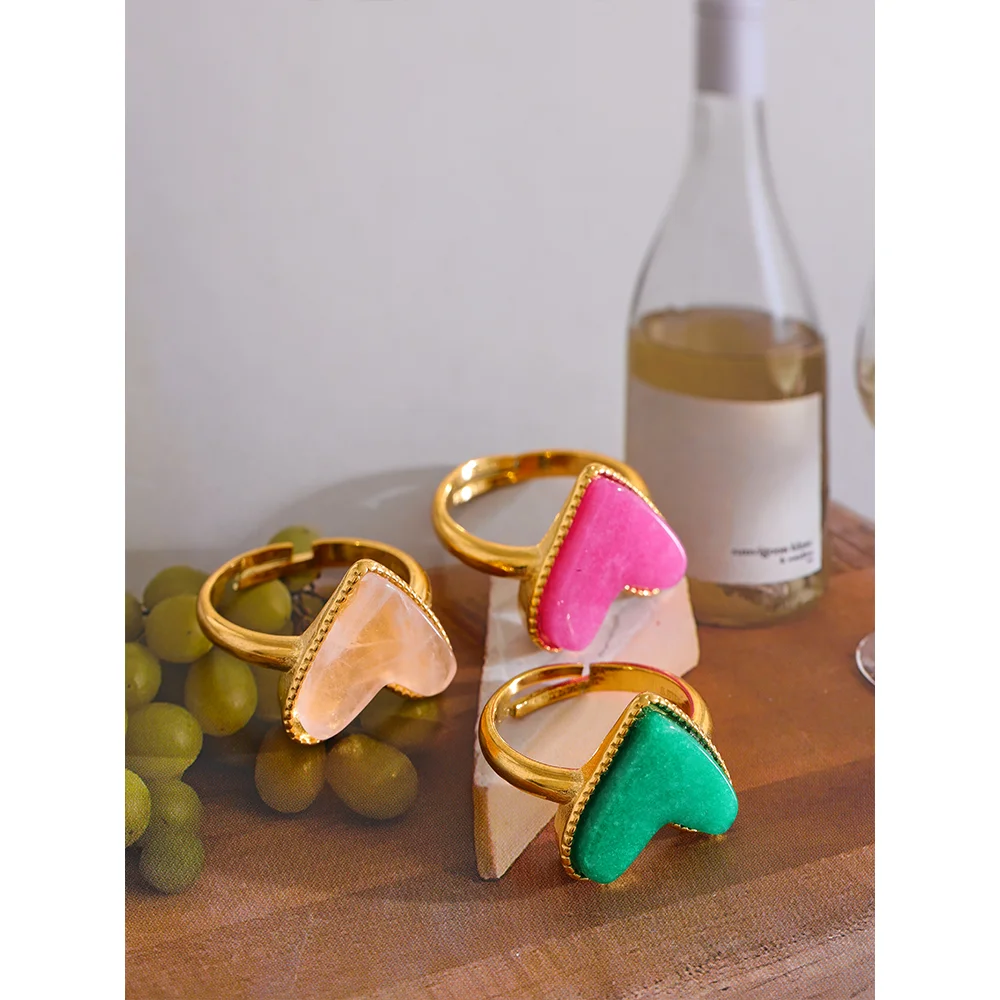 (Pink-Green-Brown) Candy Sweet Natural Stone Adjustable Ring