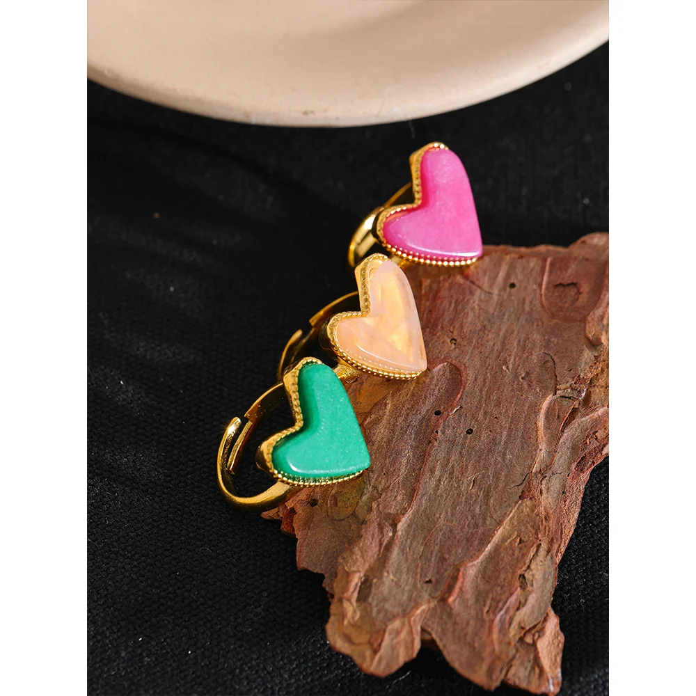 (Pink-Green-Brown) Candy Sweet Natural Stone Adjustable Ring