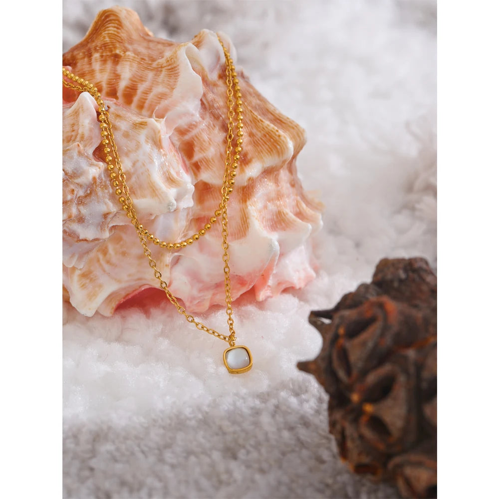 Layered Chain Overlay Natural Stone Necklace