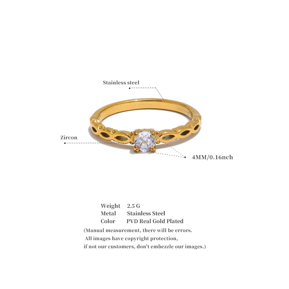 Cubic Zirconia Metal Casting Golden Thin Ring