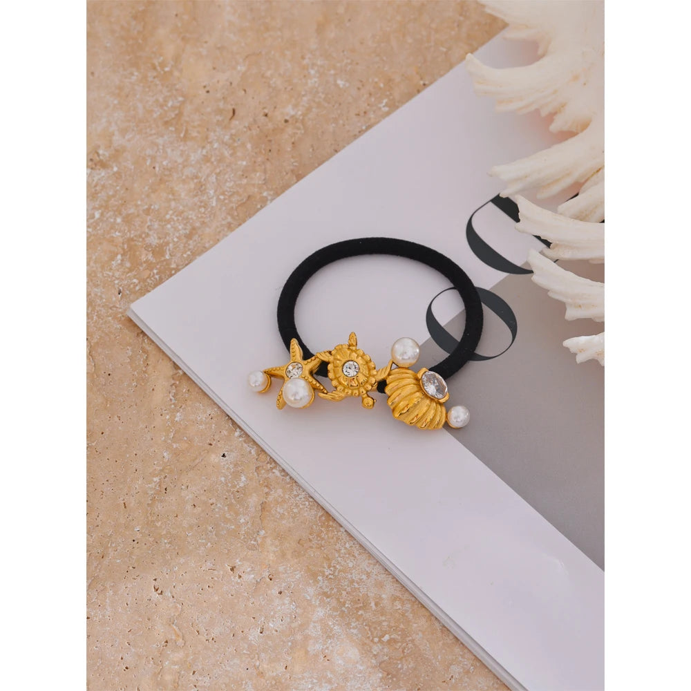 Starfish Turtle Shell Pearls Hair Tie