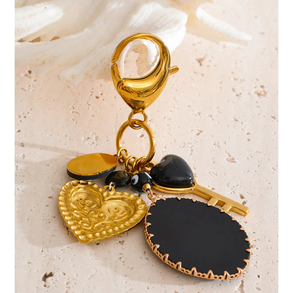 Black Resin Key Heart Chain Pendant Keychain