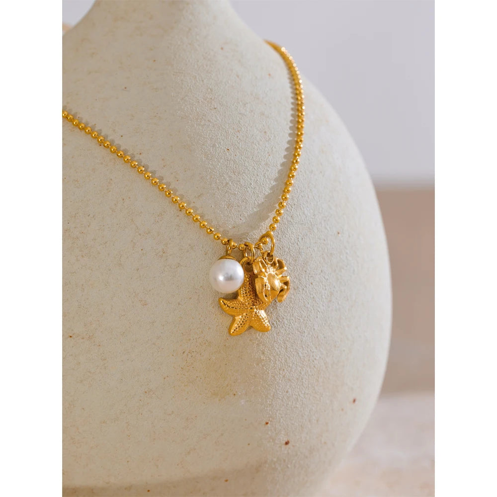 Ocean Pearl Starfish Crab Necklace