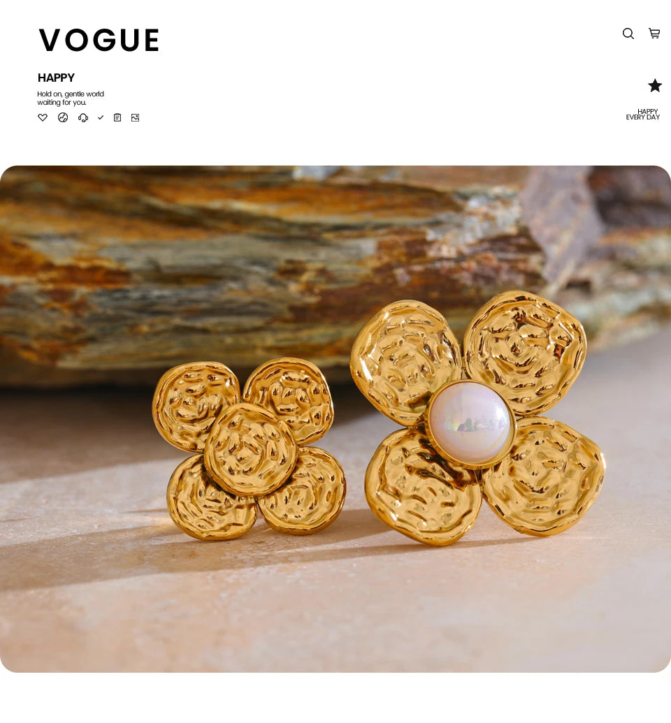 Flower Pearls Open Golden Ring