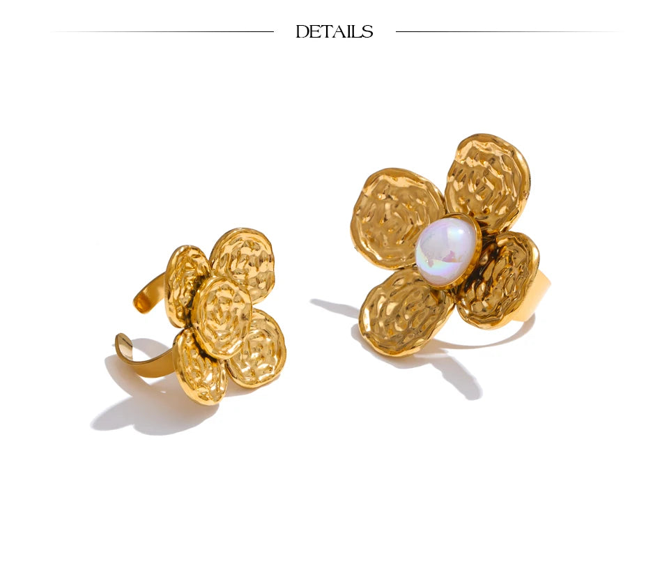 Flower Pearls Open Golden Ring