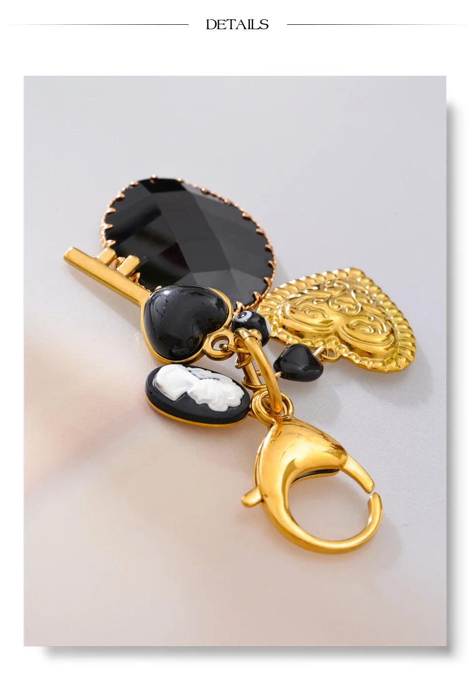 Black Resin Key Heart Chain Pendant Keychain