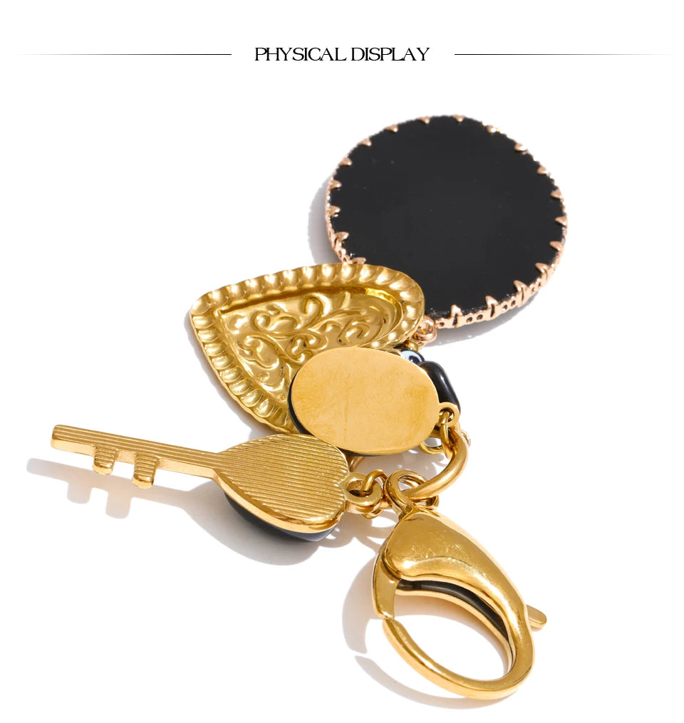 Black Resin Key Heart Chain Pendant Keychain