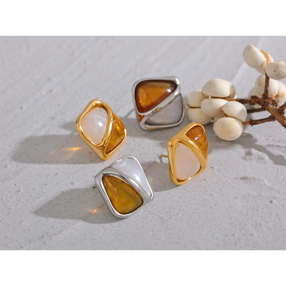 Caramel Resin Square Stud Earrings