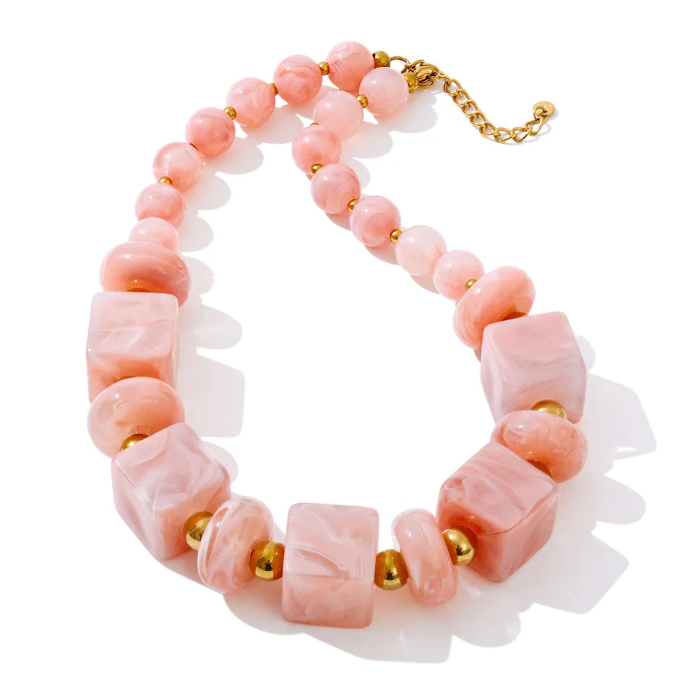 Acrylic Square Round Beads Chain Handmade Necklace