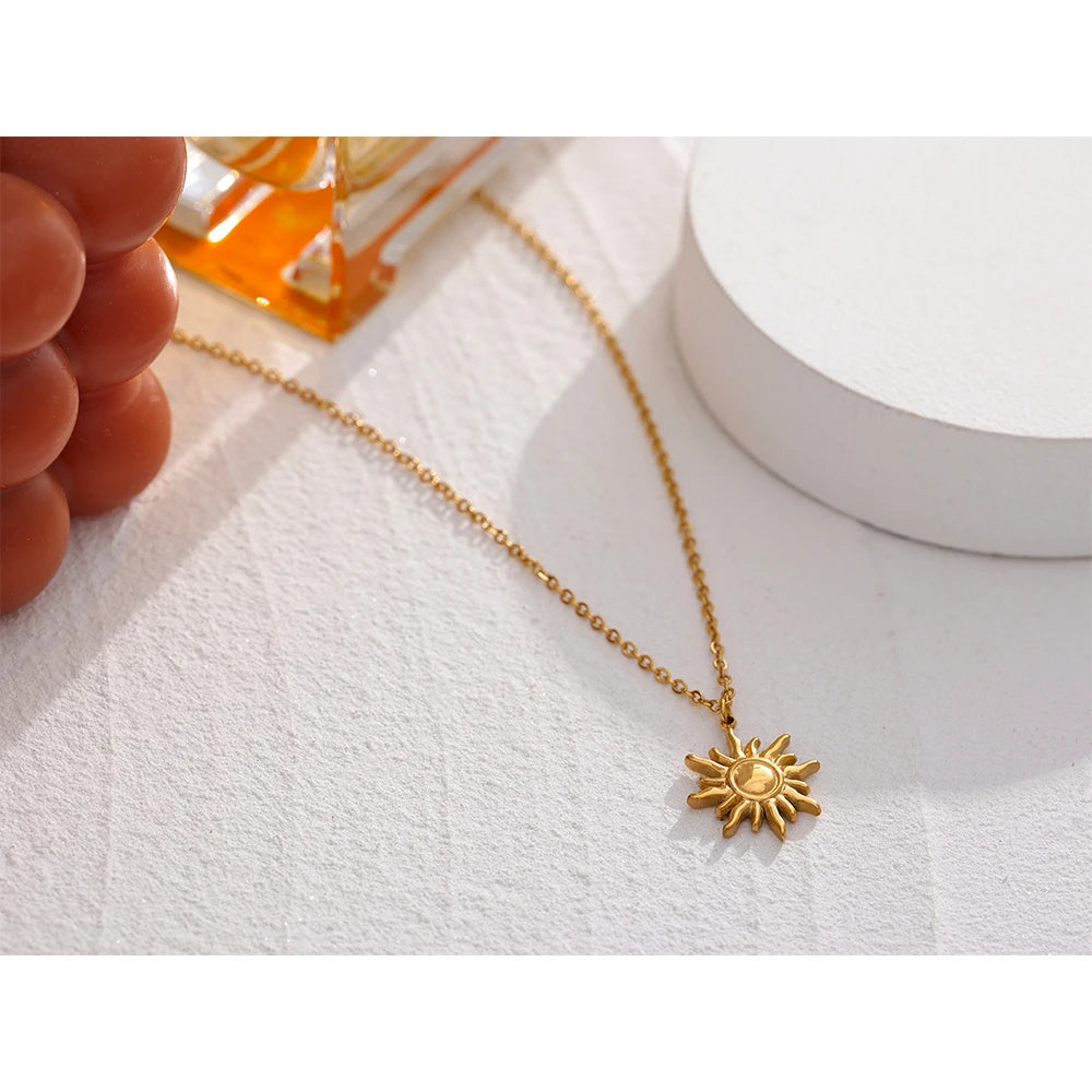 Golden Casting Sun Pendant Necklace