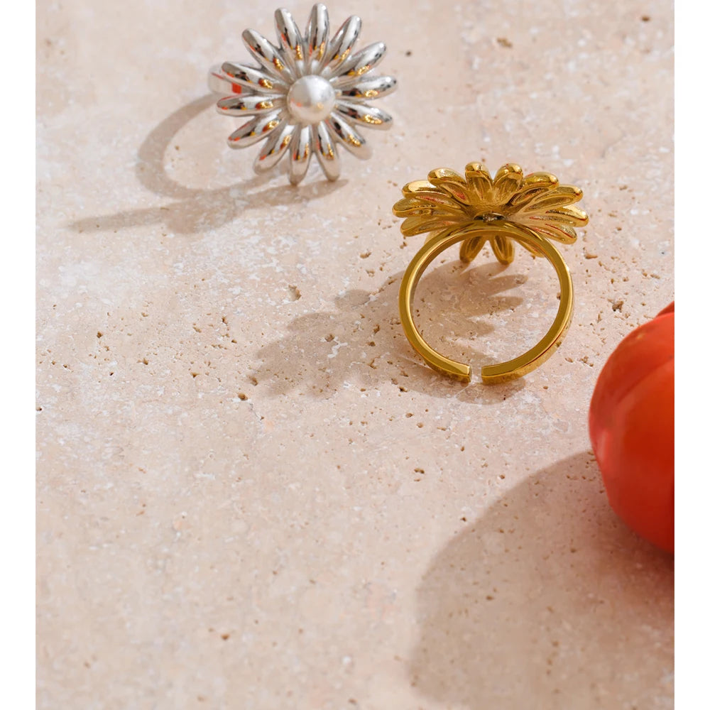 Pearl Sunflower Adjustable Ring