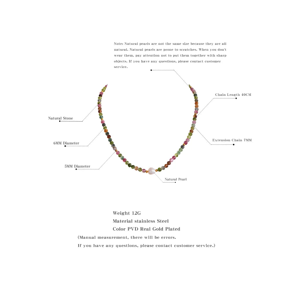 Multicolor Natural Tourmaline Stone Pearl Necklace