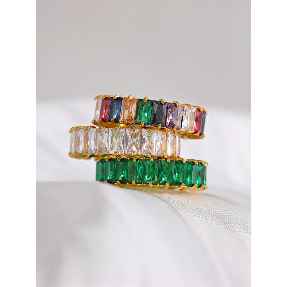 (Multi-Green-White) Delicate Colourful Cubic Zirconia Ring