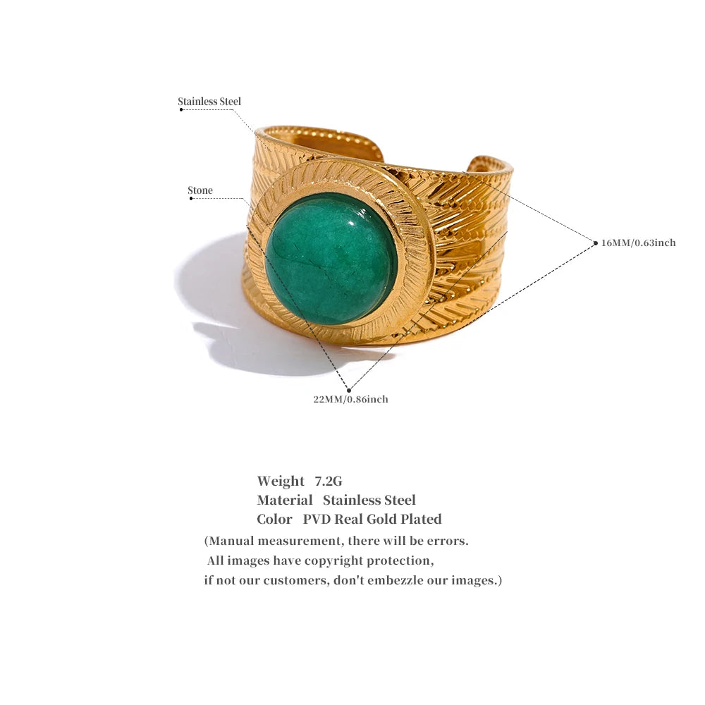 (Natural Tiger-Green Agate Stone) Open Ring