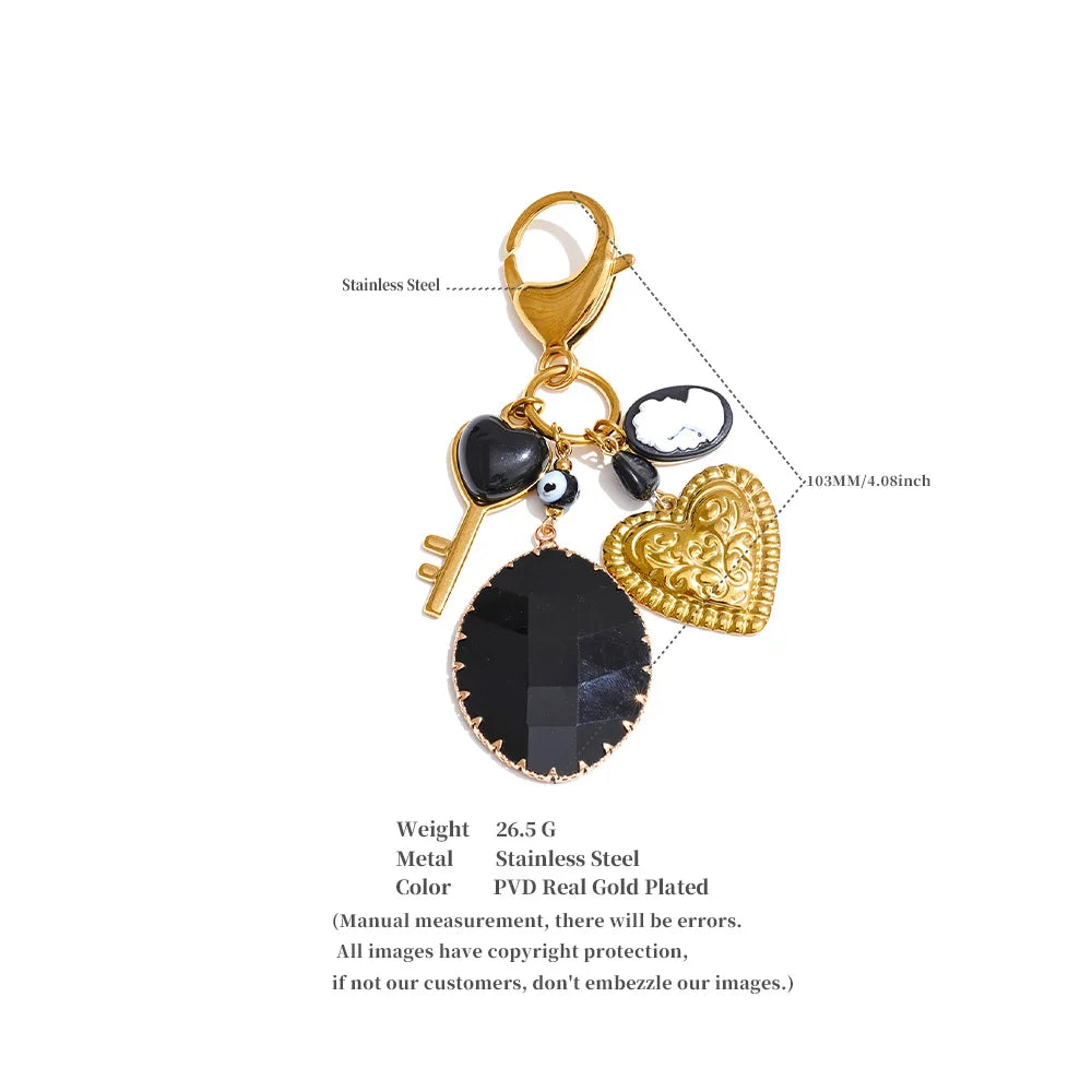 Black Resin Key Heart Chain Pendant Keychain
