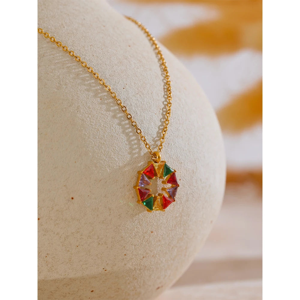 Colorful Bling Cubic Zirconia Round Rainbow Necklace