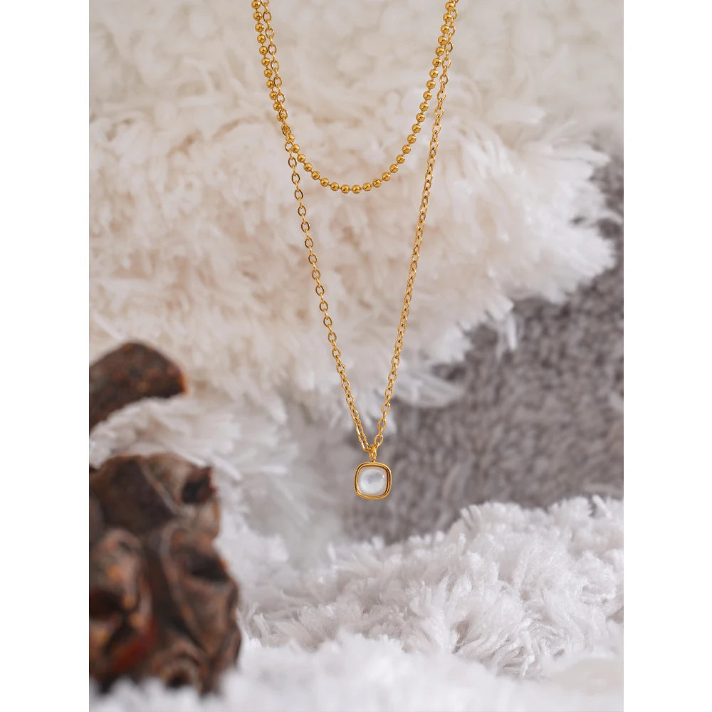 Layered Chain Overlay Natural Stone Necklace