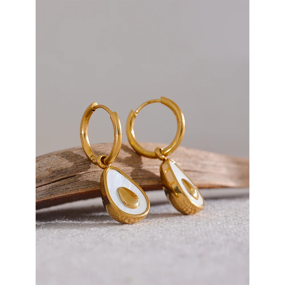 Golden Avocado Drop Huggie Hoop Earrings