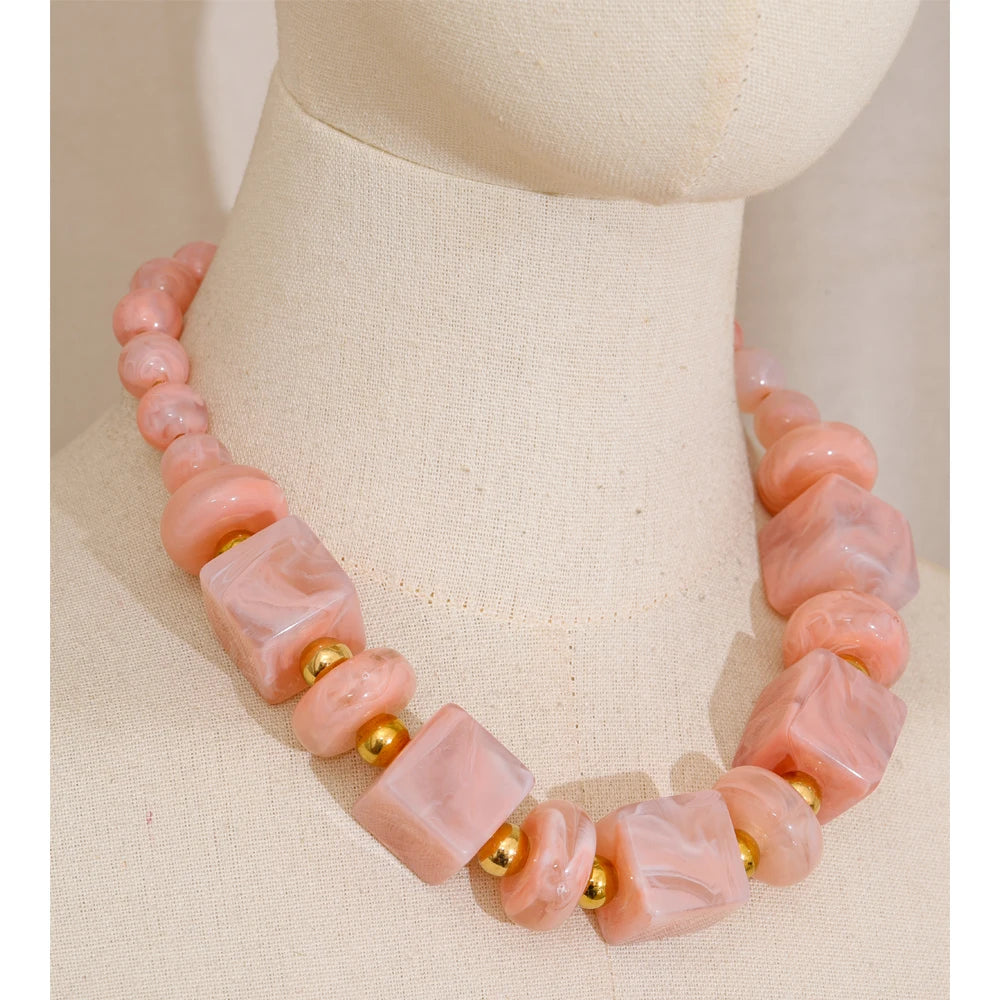 Acrylic Square Round Beads Chain Handmade Necklace