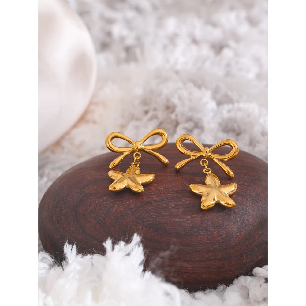 Bow Knot Star Drop Dangle Earrings