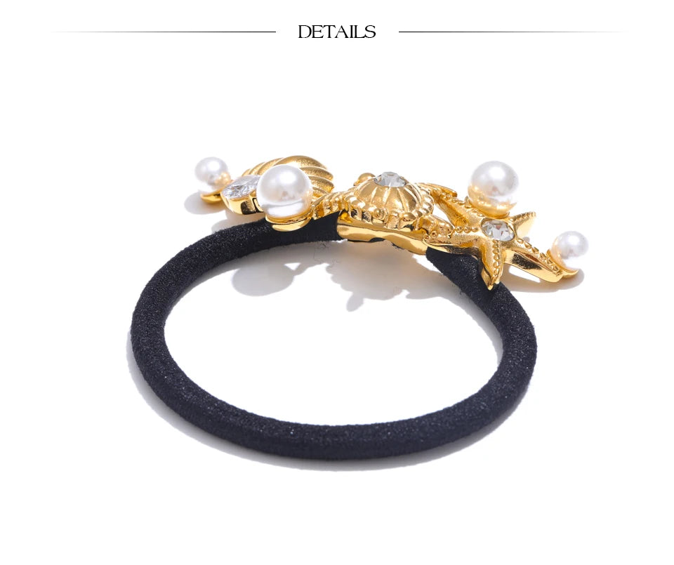 Starfish Turtle Shell Pearls Hair Tie