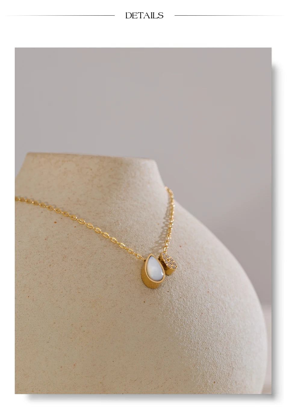 Natural Shell Zirconia Water Drop Pendant Necklace