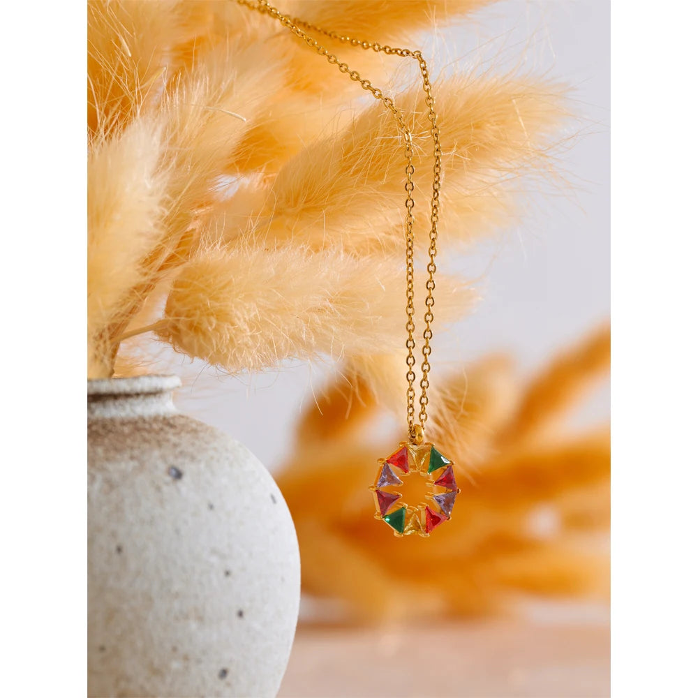 Colorful Bling Cubic Zirconia Round Rainbow Necklace