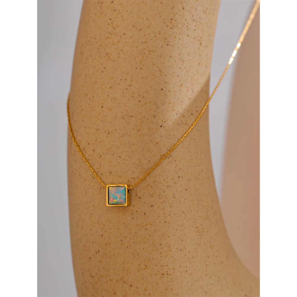 Square Natural Opal Stone Necklace