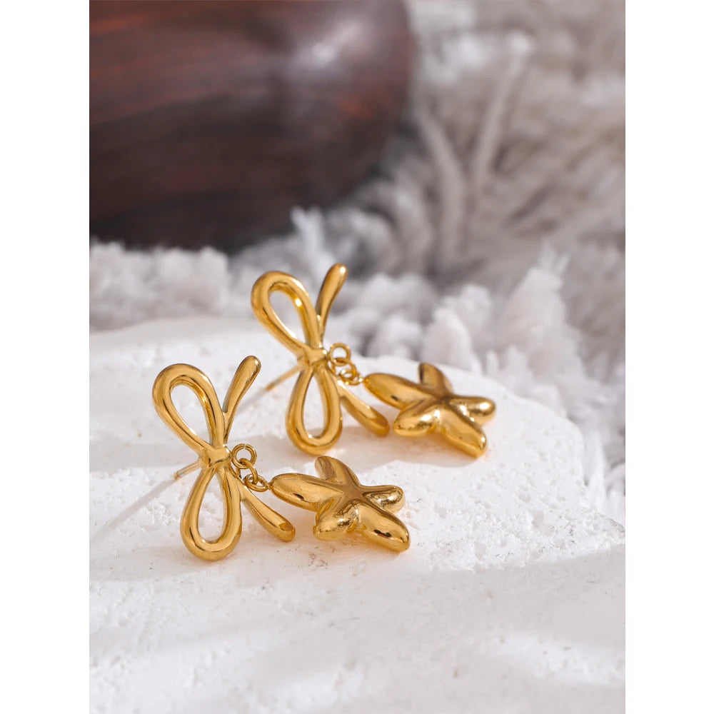 Bow Knot Star Drop Dangle Earrings