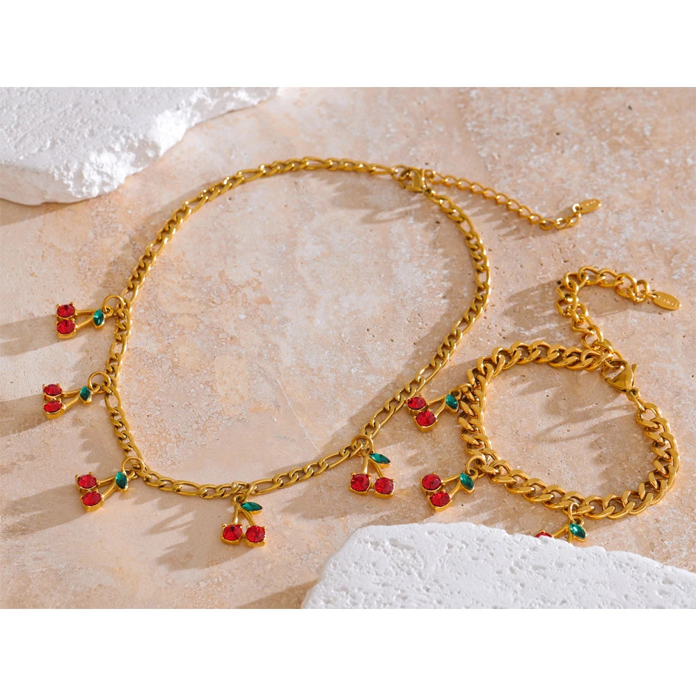 Cherry Charm Necklace and Bracelet