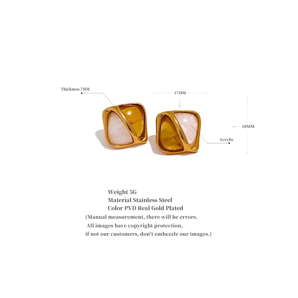 Caramel Resin Square Stud Earrings