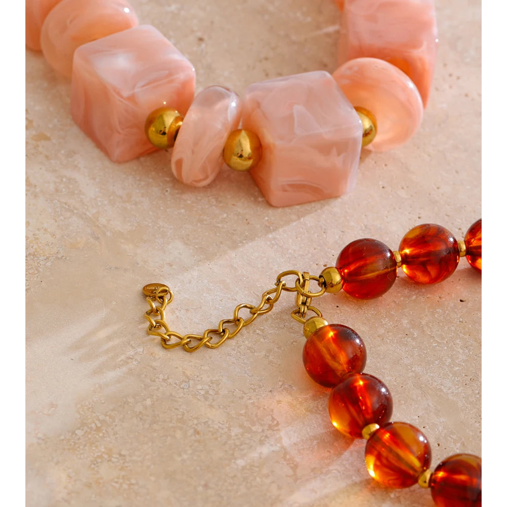 Acrylic Square Round Beads Chain Handmade Necklace