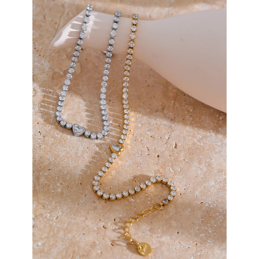 Cubic Zirconia Heart Chain Bracelet