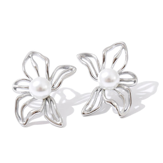 Delicate Pearl Flower Studs