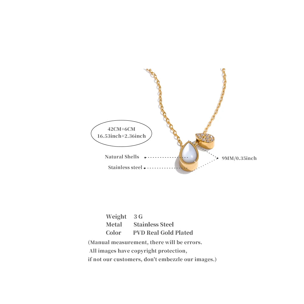 Natural Shell Zirconia Water Drop Pendant Necklace