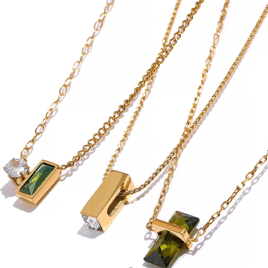 Olive Green Cubic Zirocnia Chic Necklace