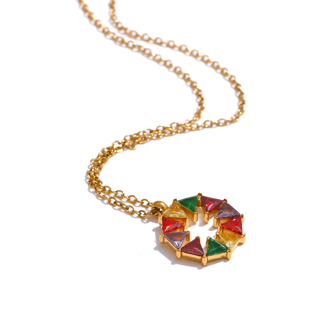 Colorful Bling Cubic Zirconia Round Rainbow Necklace