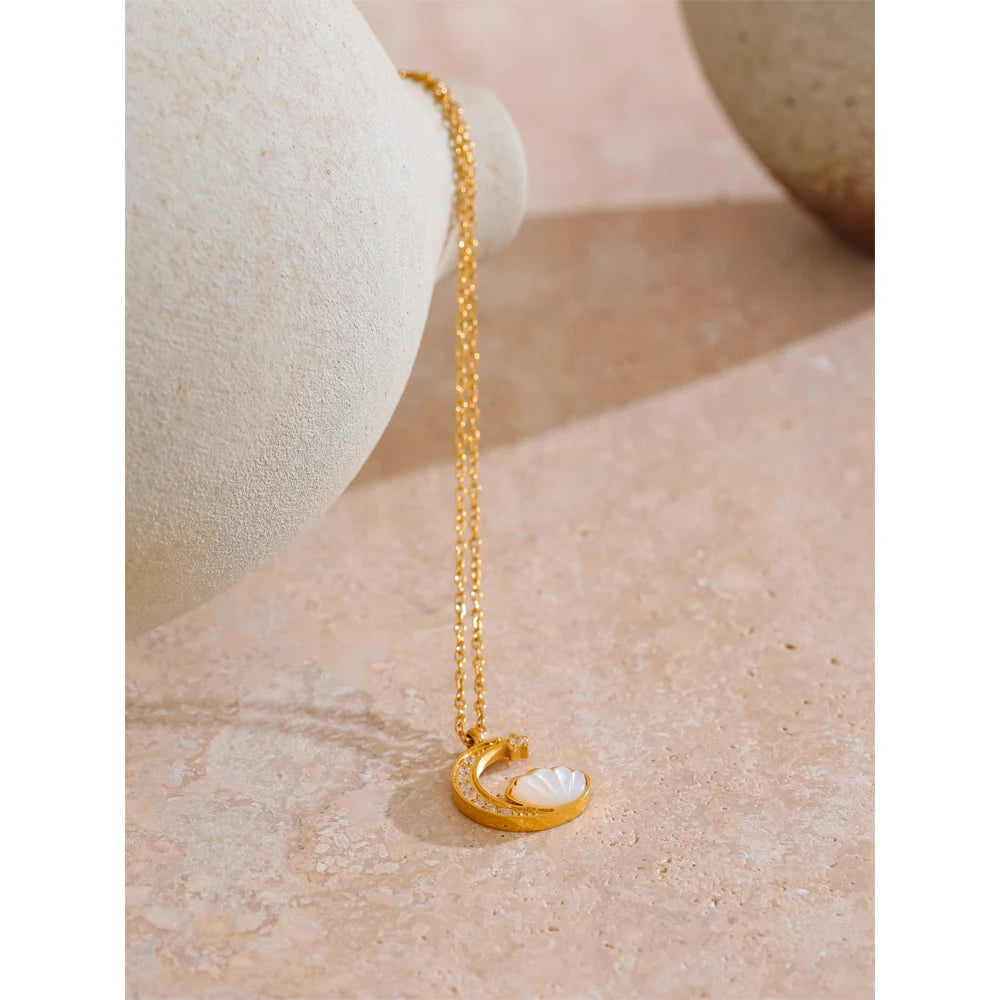 Natural Shell Moon Drop Necklace