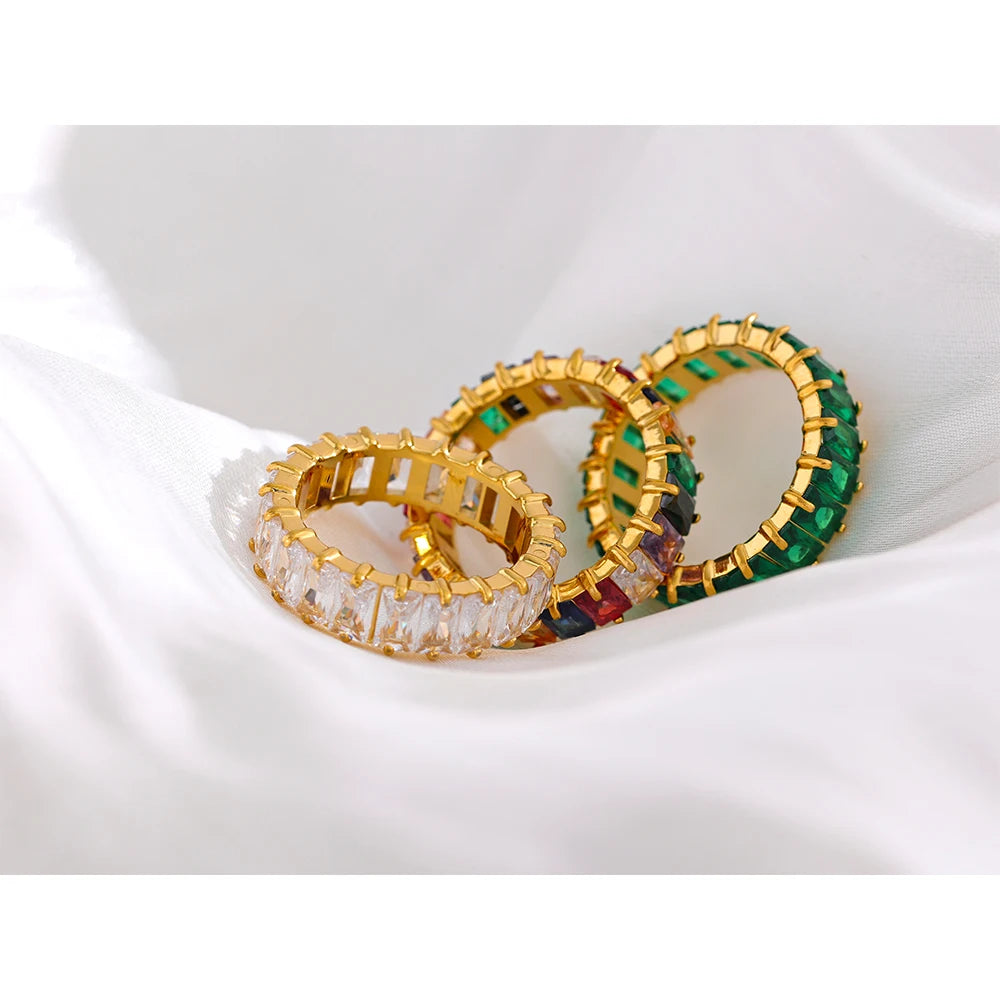 (Multi-Green-White) Delicate Colourful Cubic Zirconia Ring