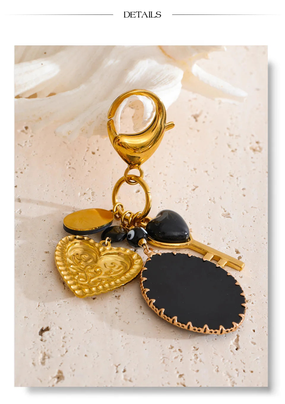 Black Resin Key Heart Chain Pendant Keychain