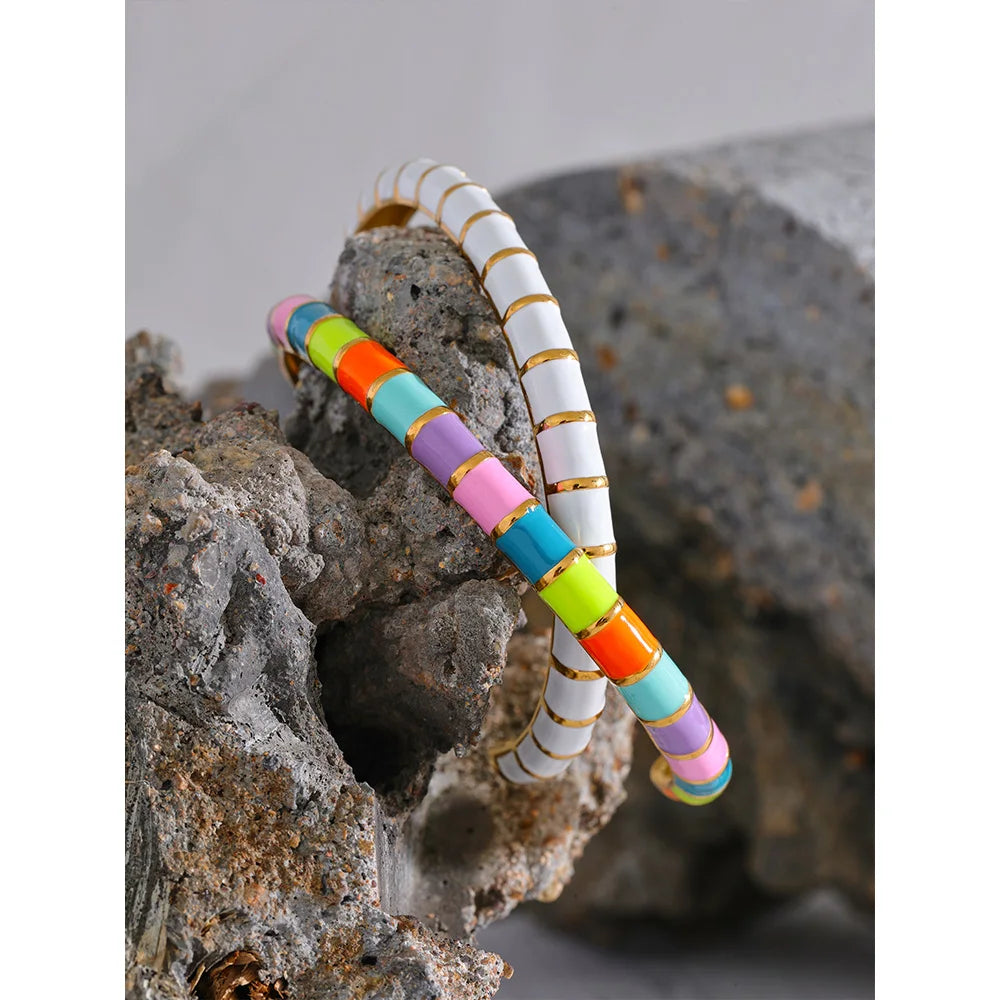 Colorful Enamel Open Cuff Bracelet