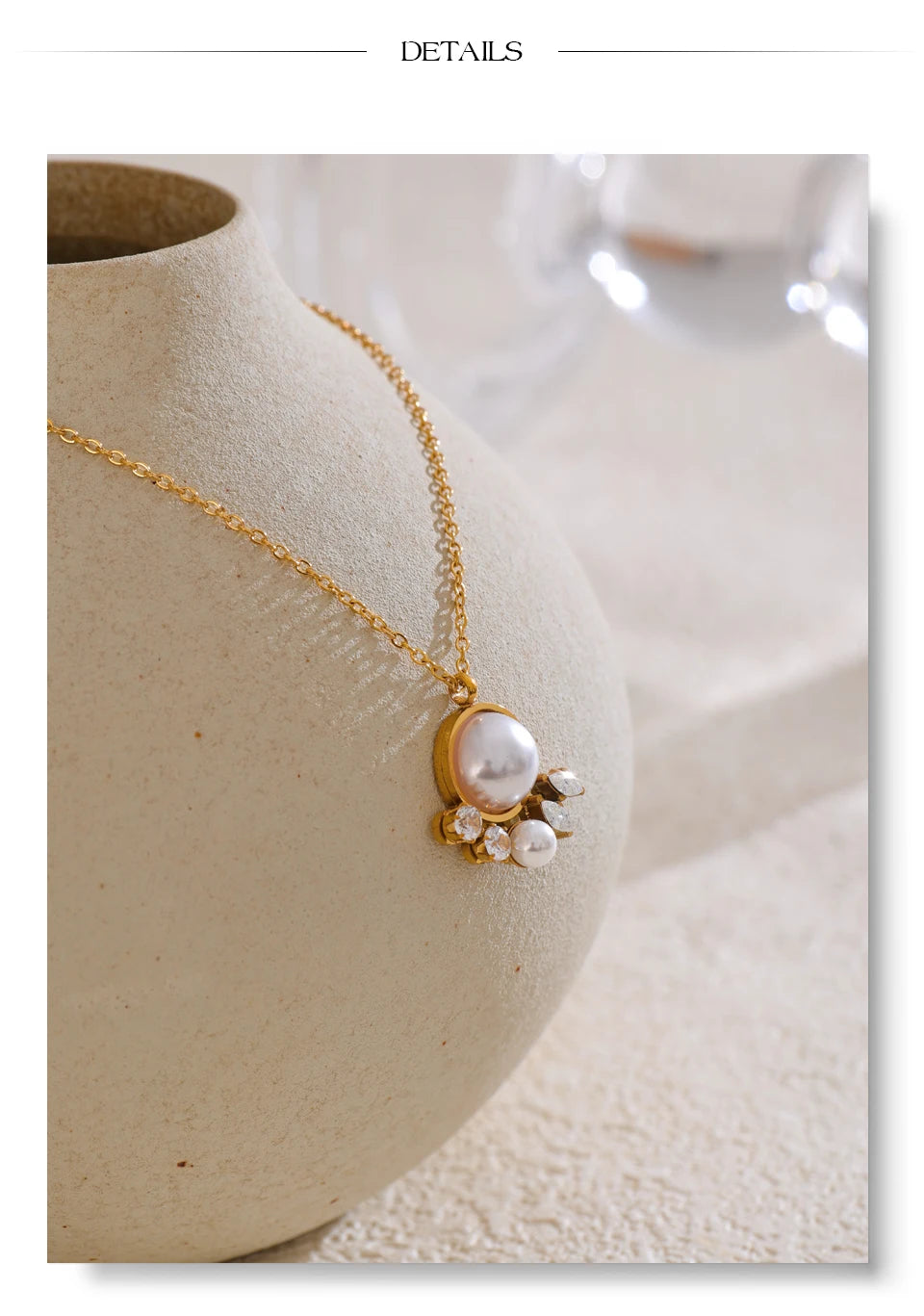 Simulated Pearls Round Zirconia Pendant Necklace