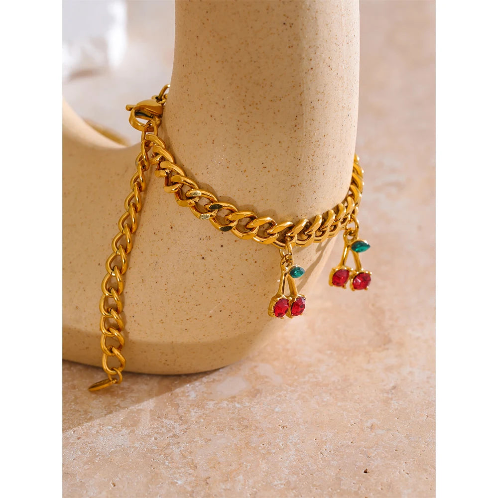 Cherry Charm Necklace and Bracelet