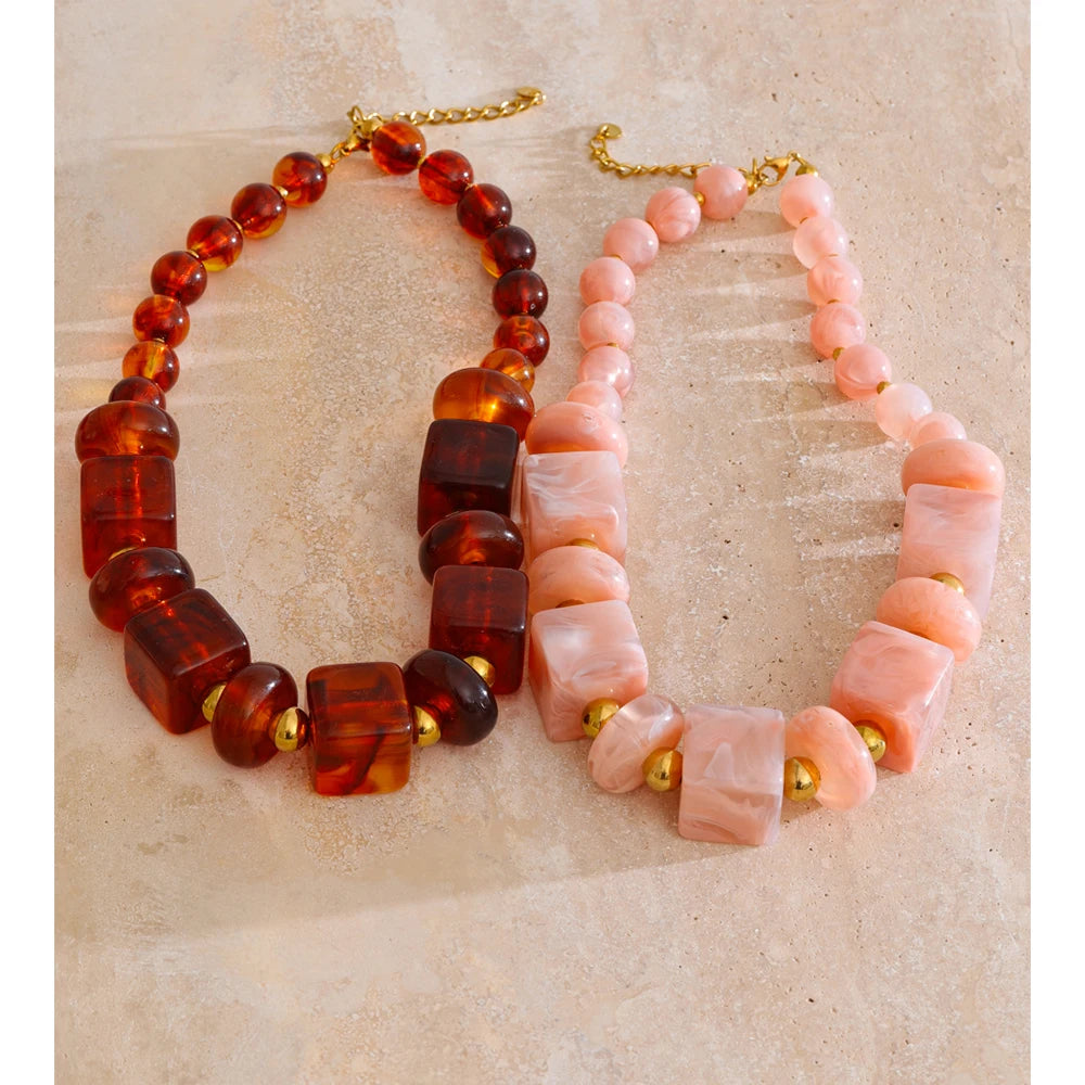 Acrylic Square Round Beads Chain Handmade Necklace