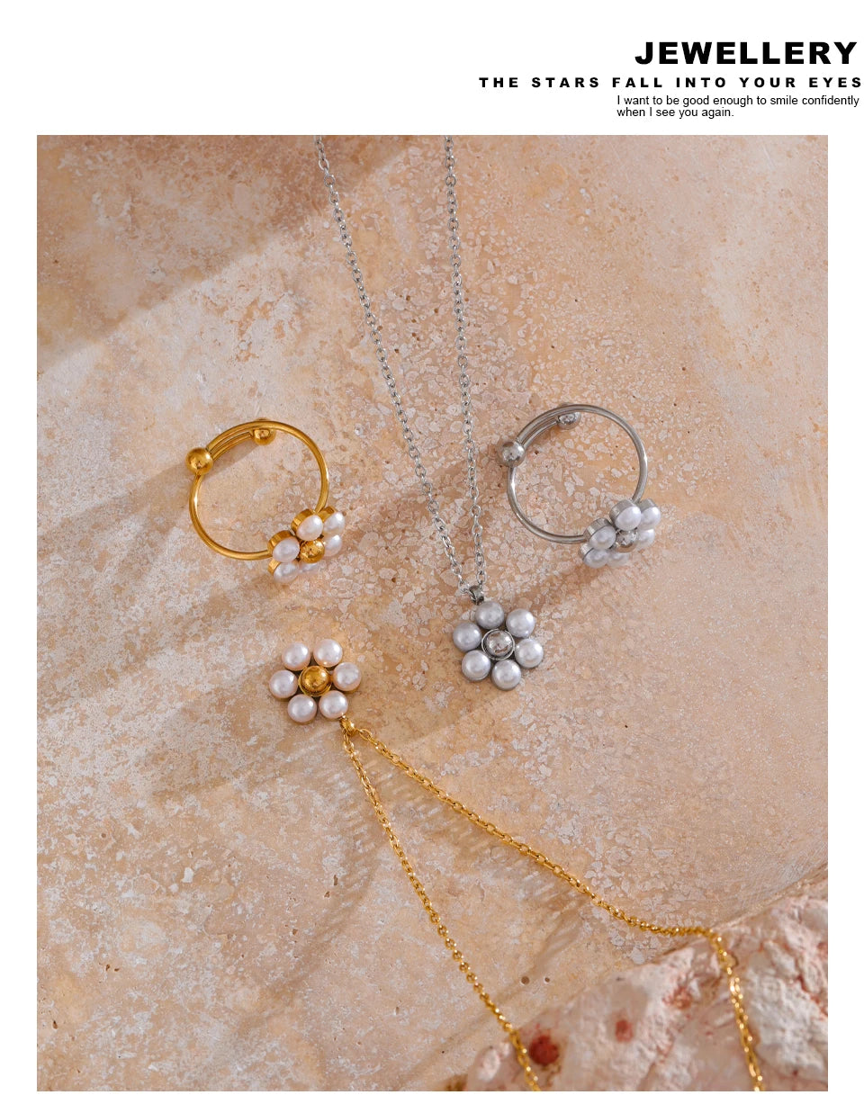 Pearls Flower Pendant Necklace Ring Set