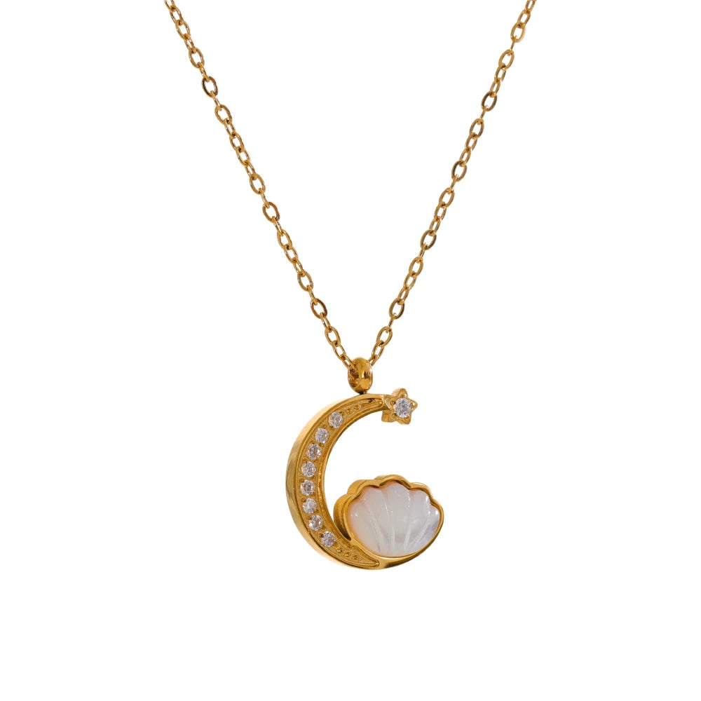 Natural Shell Moon Drop Necklace